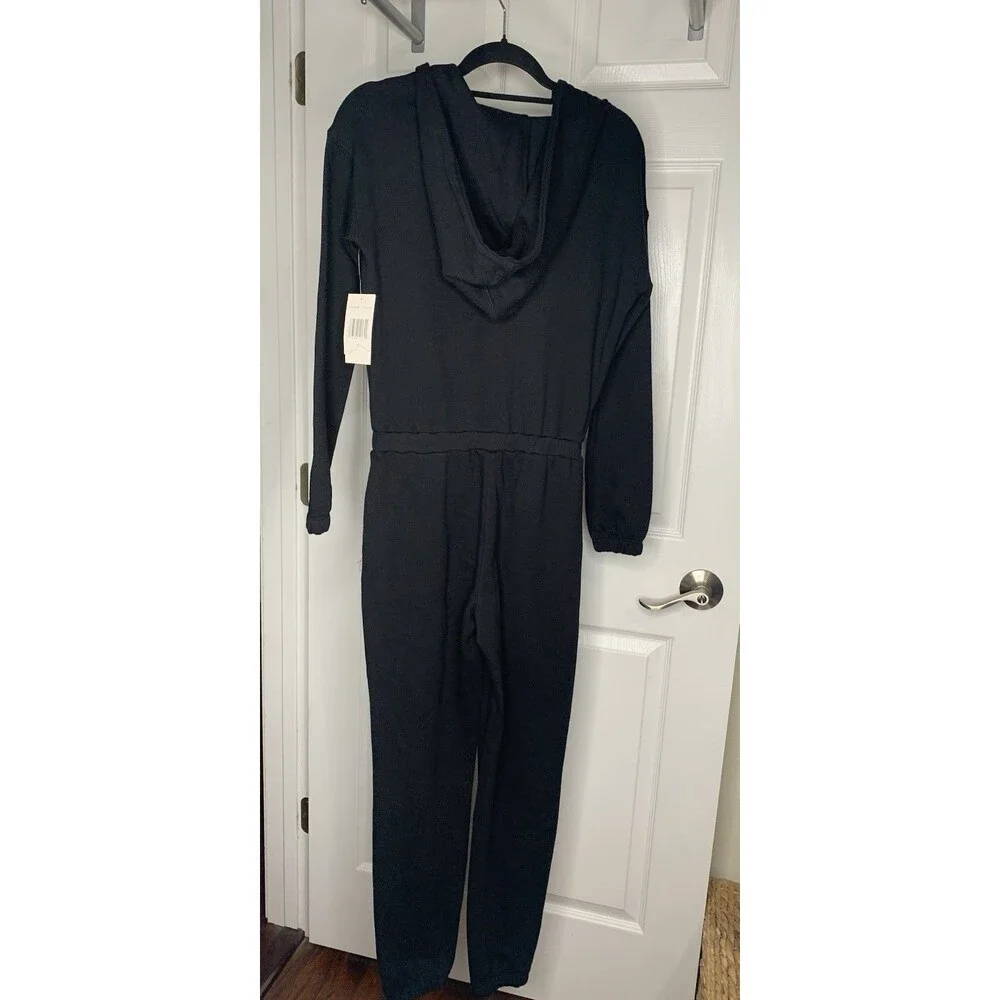 Juicy Couture Jumpsuit L/S Zip Front Sz XS Liquorice Black Hooded Cotton New!